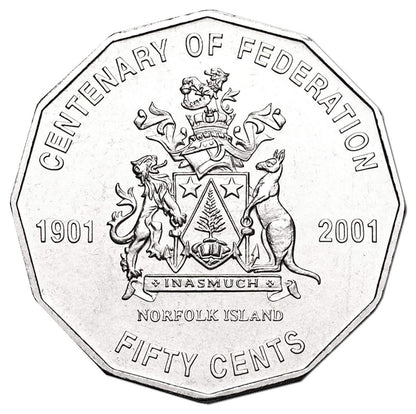 2001 Australian 50c Coin - Centenary of Federation - Norfolk Island - Uncirculated from Security Roll - Loose Change Coins