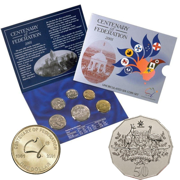 2001 Royal Australian Mint Uncirculated 6 Coin Set - The Centenary of Federation - Loose Change Coins
