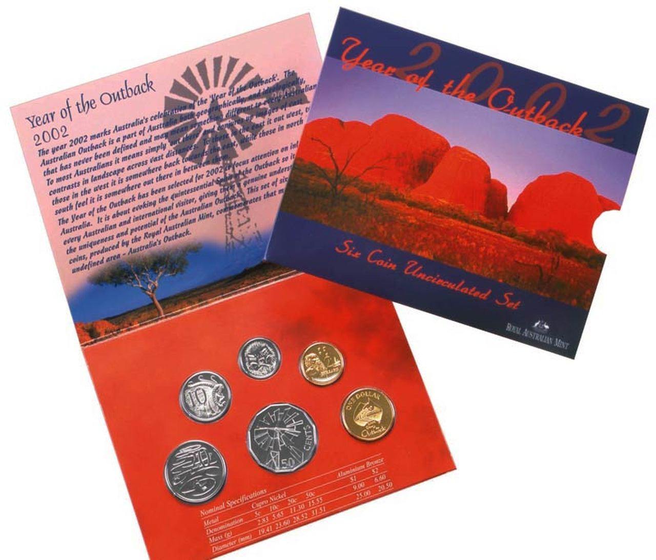 2002 Royal Australian Mint Uncirculated 6 Coin Set - Year of the Outback - Loose Change Coins