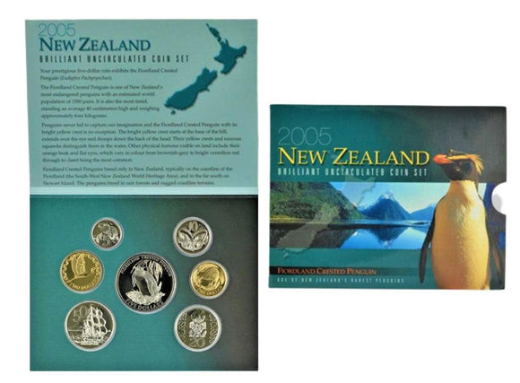 2005 New Zealand Uncirculated 7 Coin Set - Fiordland Crested Penguin - Loose Change Coins