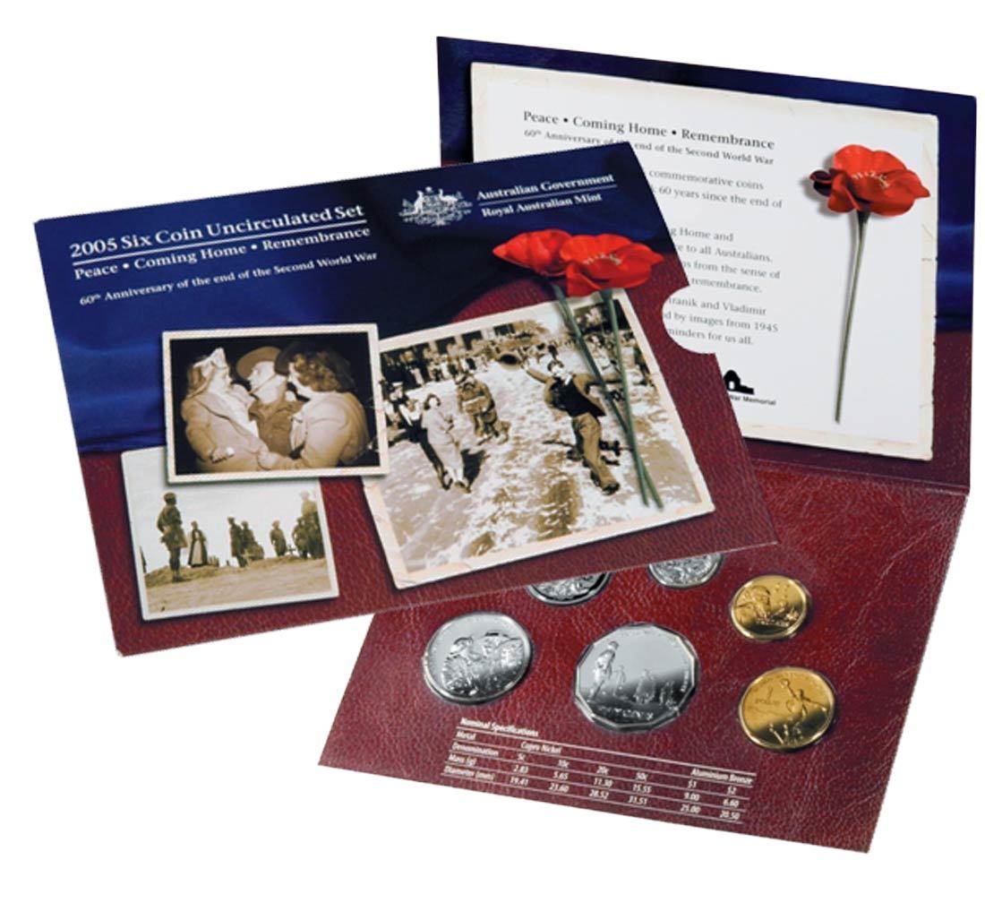 2005 Royal Australian Mint Uncirculated 6 Coin Set - Commemorating the 60th anniversary of the end of World War 2 - Loose Change Coins
