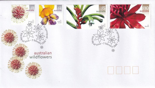 2006 Australian First Day Cover - Australian Wildflowers High Value Definitive Edition - H/V Flowers FDC (4) - Loose Change Coins