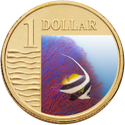2007 Australian One Dollar Coin - Ocean Series - Longfin Bannerfish - Loose Change Coins