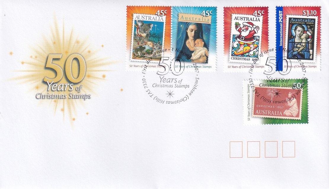 2007 Australian First Day Cover - 50 Years of Australian Christmas Stamps Gummed FDC (5) - Loose Change Coins