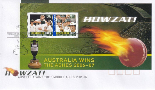 2007 Australian First Day Cover - Australian Wins the Ashes Miniature Sheet - Loose Change Coins