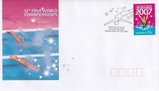 2007 Australian First Day Cover - FINA World Swimming Championships 50c 2007 FINA FDC - Loose Change Coins