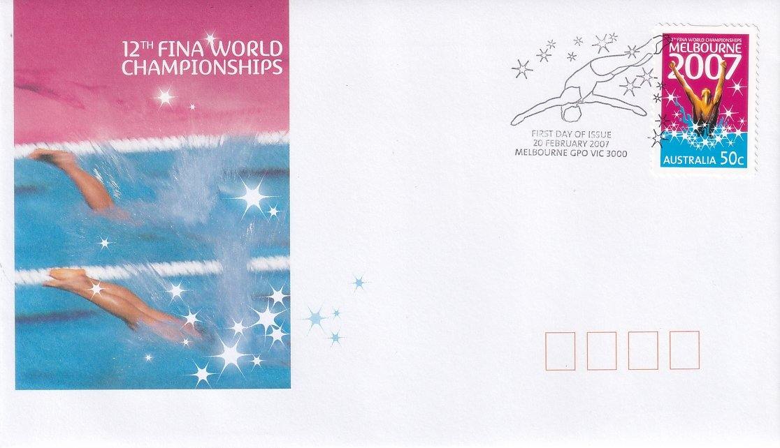 2007 Australian First Day Cover - FINA World Swimming Championships 50c S/A FDC - Loose Change Coins