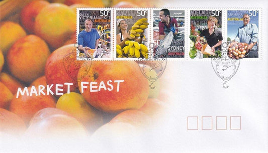 2007 Australian First Day Cover - Market Feast Gummed FDC Strip - Loose Change Coins