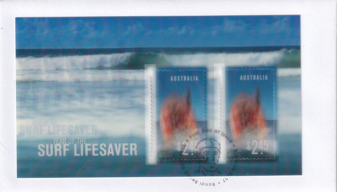 2007 Australian First Day Cover - Year of the Surf Lifesaver Miniature Sheet FDC - Loose Change Coins