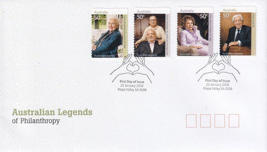 2008 Australian First Day Cover - Australian Legends of Philanthropy S/A FDC (4) - Loose Change Coins
