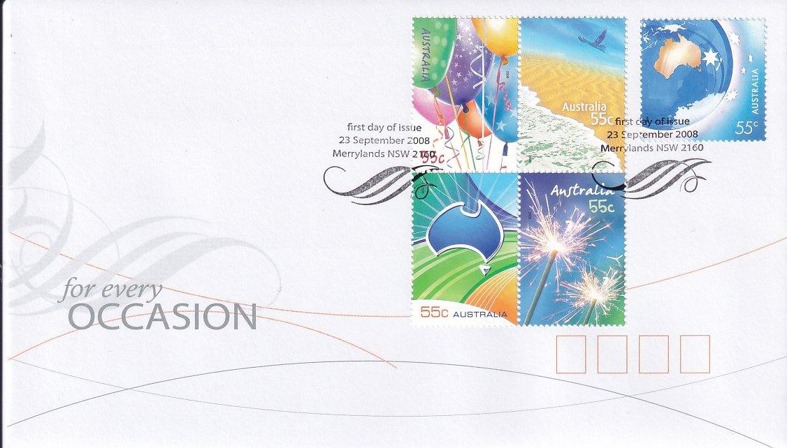 2008 Australian First Day Cover - For Every Occasion S/A Set (5) ex Reg, Bklts #1 - Loose Change Coins