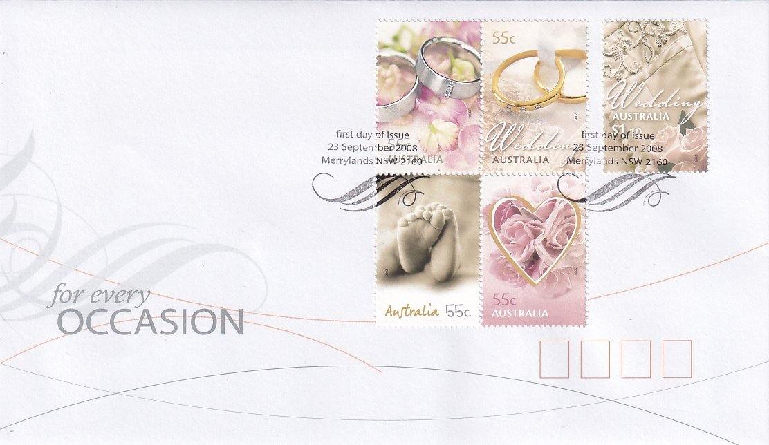 2008 Australian First Day Cover - For Every Occasion S/A Set (5) ex Reg, Bklts #2 - Loose Change Coins