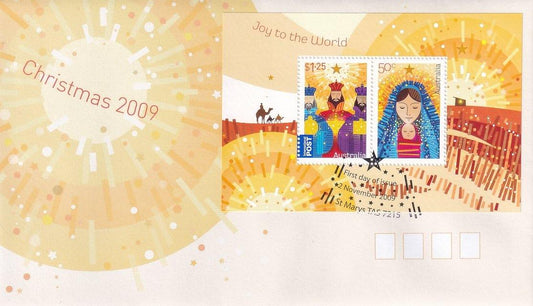 2009 Australian First Day Cover - Christmas 2009 Miniature Sheet - Loose Change Coins