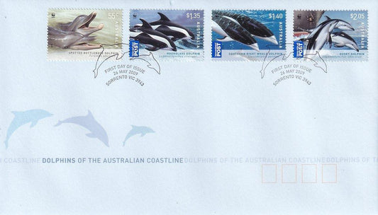 2009 Australian First Day Cover - Dolphins - World Wide Fund for Nature Gummed FDC (4) - Loose Change Coins