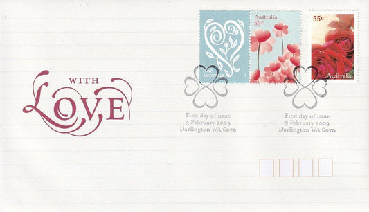 2009 Australian First Day Cover - Romance - With Love Gummed FDC (3) - Loose Change Coins