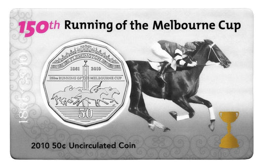 2010 Australian Fifty Cent Coin - 150th Running of the Melbourne Cup - Uncirculated and Carded - Loose Change Coins