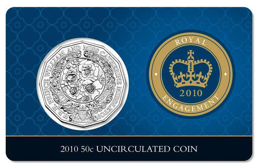 2010 Australian Fifty Cent Coin - Royal Engagement - Royal Collection - Uncirculated and Carded - Loose Change Coins