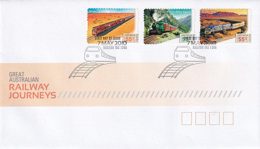 2010 Australian First Day Cover - Great Railway Journeys in Australia - 55c S/A FDC (3) - Loose Change Coins