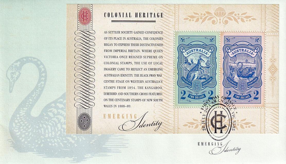 2011 Australian First Day Cover - Colonial Heritage - Emerging Identity Miniature Sheet - Loose Change Coins