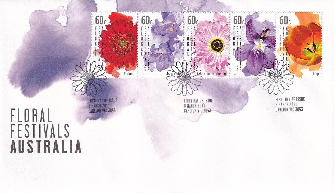 2011 Australian First Day Cover - Floral Festivals - Gummed FDC (5) - Loose Change Coins