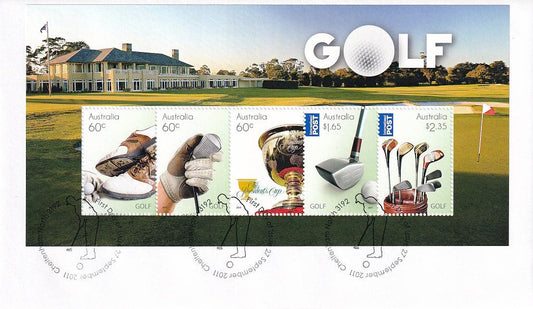 2011 Australian First Day Cover - Golf - Miniature Sheet FDC - Loose Change Coins