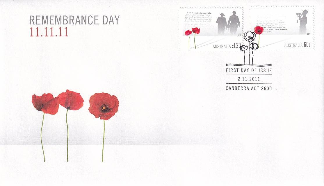 2011 Australian First Day Cover - Remembrance Day 11/11/11 - Gummed FDC (2) - Loose Change Coins