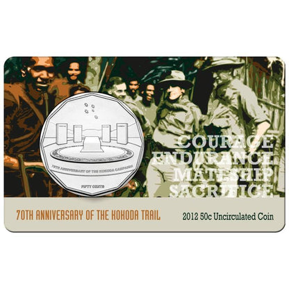 2012 Australian Fifty Cent Coin - 70th Anniversary of the Kokoda Trail - Carded and Uncirculated - Loose Change Coins