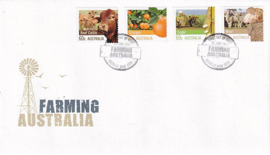 2012 Australian First Day Cover - Farming - Definitives - Series 2 - Gummed FDC (4) - Loose Change Coins