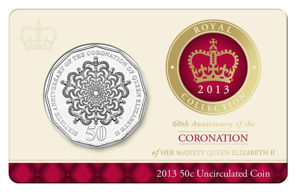 2013 Australian Fifty Cent Coin - 60th Anniversary of the Coronation QEII - Jubilee - Royal Collection - Carded and Uncirculated - Loose Change Coins