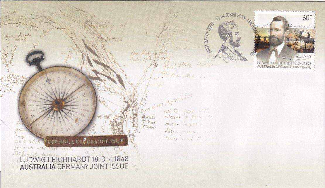 2013 Australian First Day Cover - Ludwig Leichardt - Germany Joint Issue 60c Leichardt FDC - Loose Change Coins
