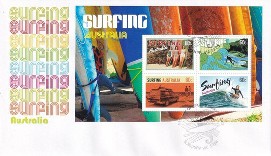 2013 Australian First Day Cover - Surfing Australia - Miniature Sheet - Loose Change Coins