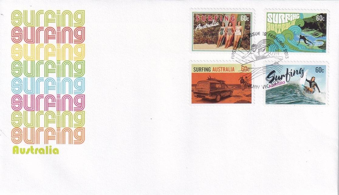 2013 Australian First Day Cover - Surfing Australia - Surfing S/A FDC (4) - Loose Change Coins