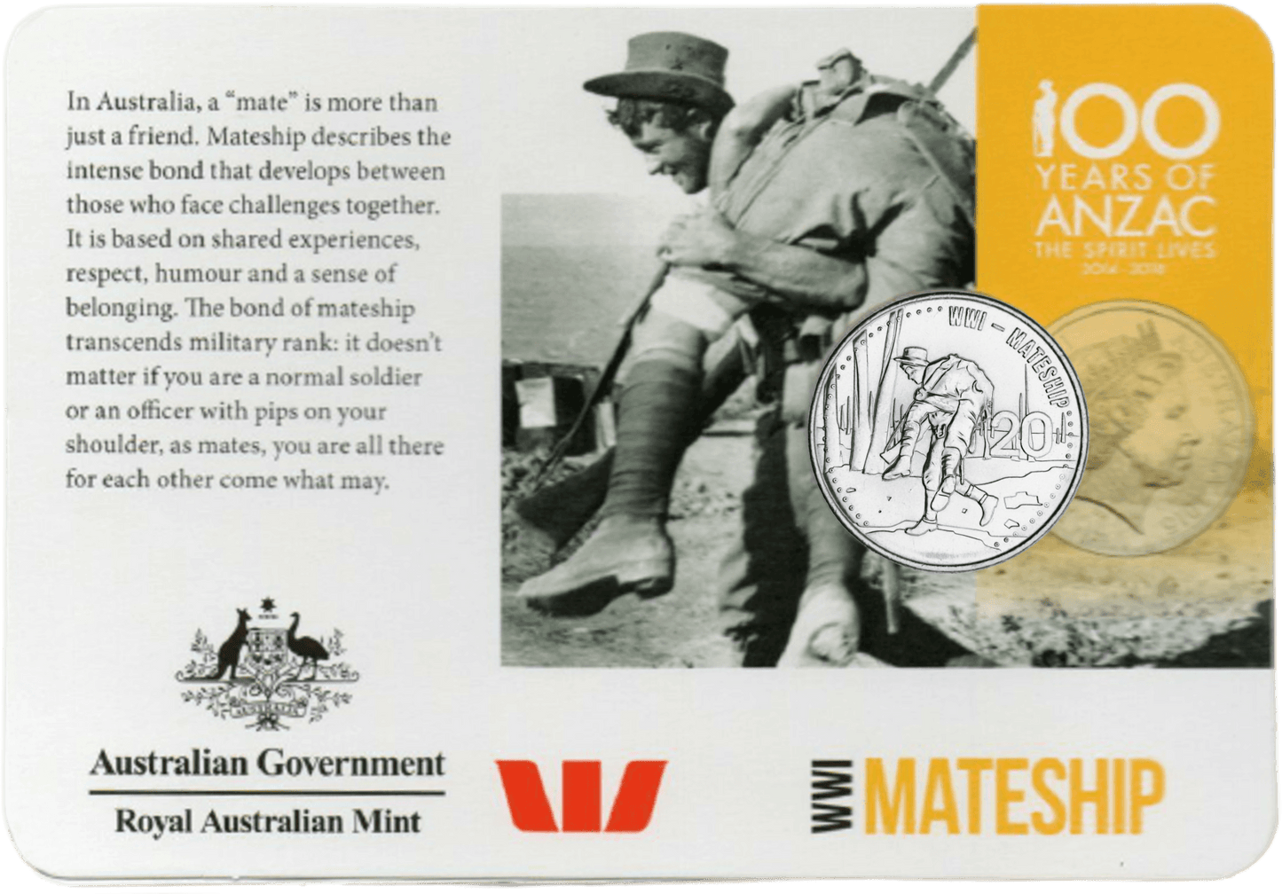 2015 ANZACS Remembered - Mateship 20c Coin - Loose Change Coins