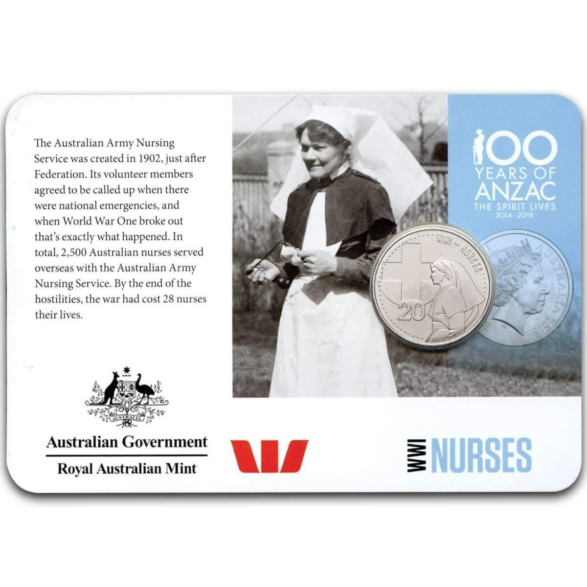 2015 ANZACS Remembered - Nurses 20c Coin - Loose Change Coins