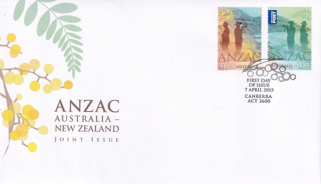 2015 Australian First Day Cover - ANZAC - Australia and New Zealand Joint Issue - Gummed FDC (2) - Loose Change Coins