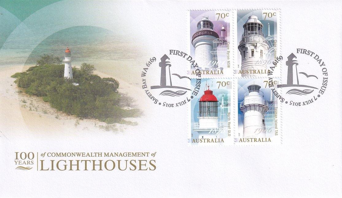 2015 Australian First Day Cover - Lighthouses - Centenary of Commonwealth Management - Gummed FDC Block - Loose Change Coins