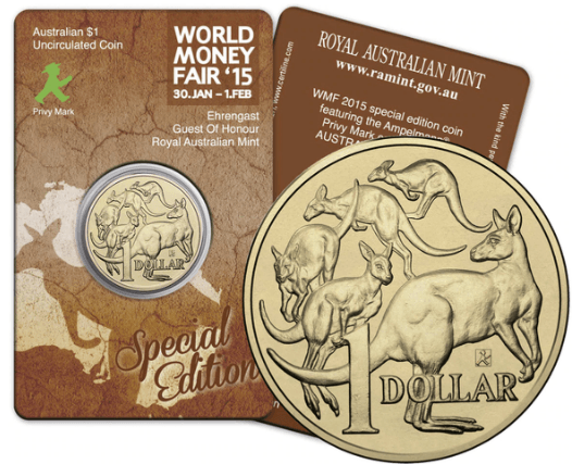 2015 Australian $1 Coin - World Money Fair - AMPELMANN Privy Mark - Loose Change Coins