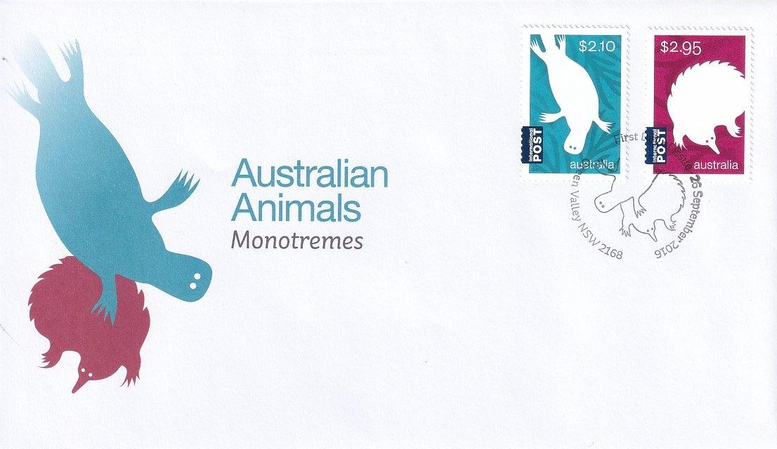 2016 Australian First Day Cover - Monotremes - Egg-Laying Mammals Gummed FDC (2) - Loose Change Coins