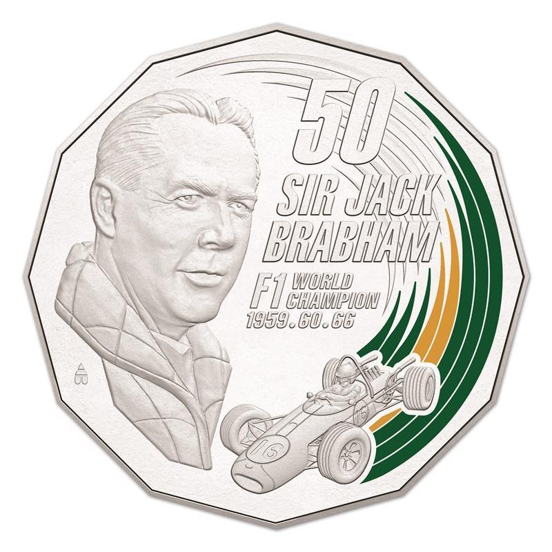 2017 Australian Fifty Cent Coin - Sir Jack Brabham - Coloured Uncirculated NCLT 15k Mintage! - Loose Change Coins
