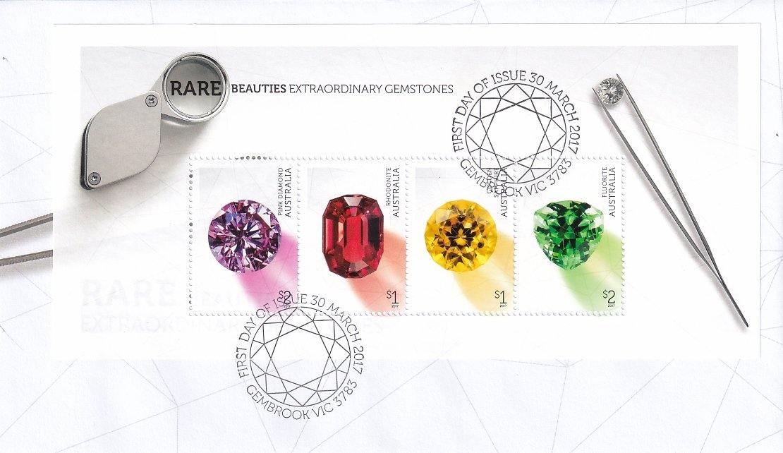 2017 Australian First Day Cover - Gemstones - Rare Beauties Miniature Sheet - Loose Change Coins