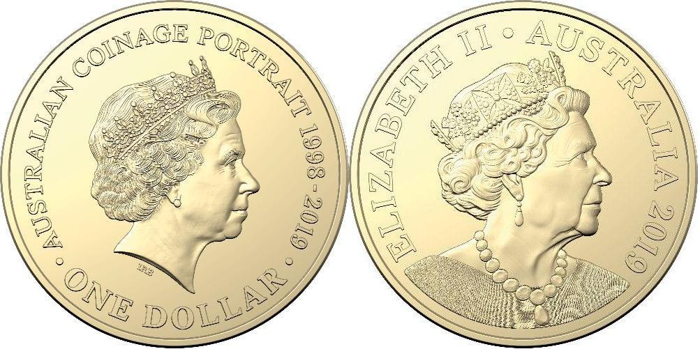 2019 Australian One Dollar Coin - 6th Effigy - Australian Coinage Portrait 1998-2019 - Double Header/Double Obverse - Loose Change Coins