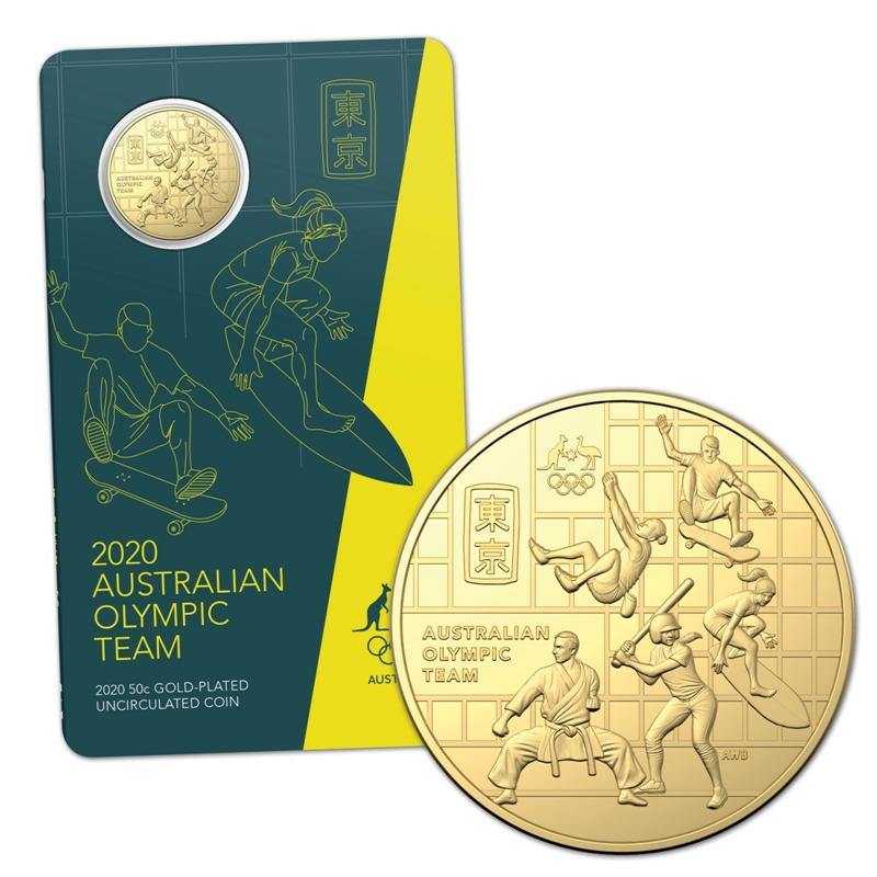 2020 Australian Fifty Cent Coin - Olympic Team - Gold Plated Round 50c Coin - Loose Change Coins