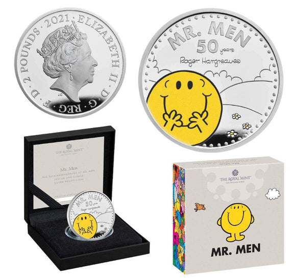 2021 United Kingdom/Royal Mint - 50th Anniversary of Mr. Men - Mr. Happy - £2 Coloured 1oz Silver Proof Coin - Loose Change Coins