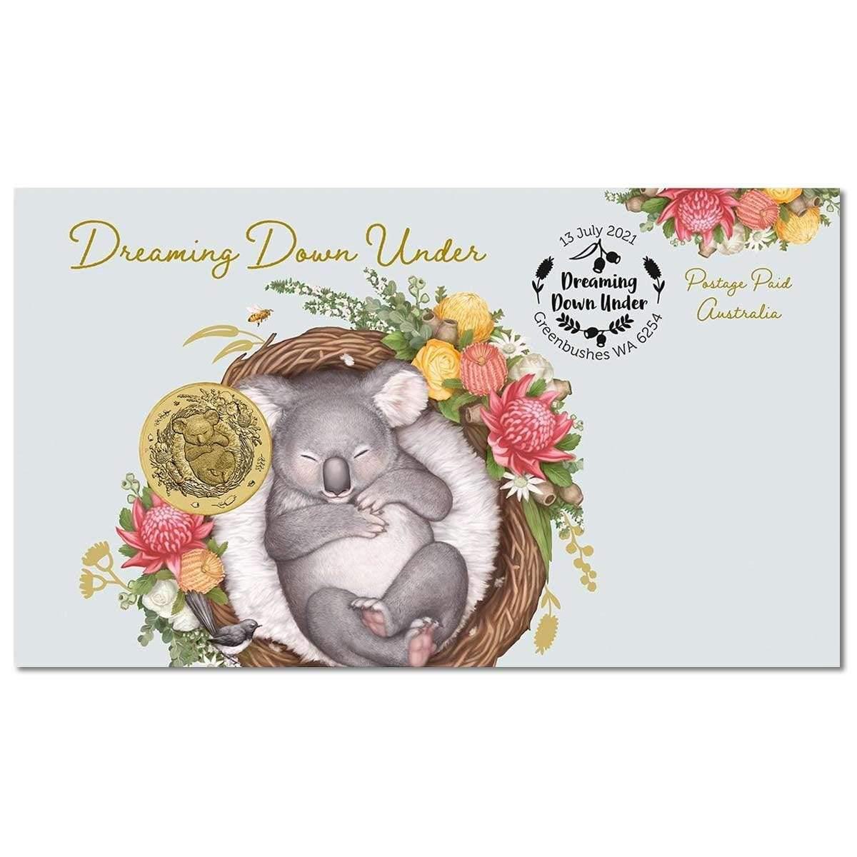 2021 Dreaming Down Under Koala $1 Coin and Stamp Cover - Loose Change Coins
