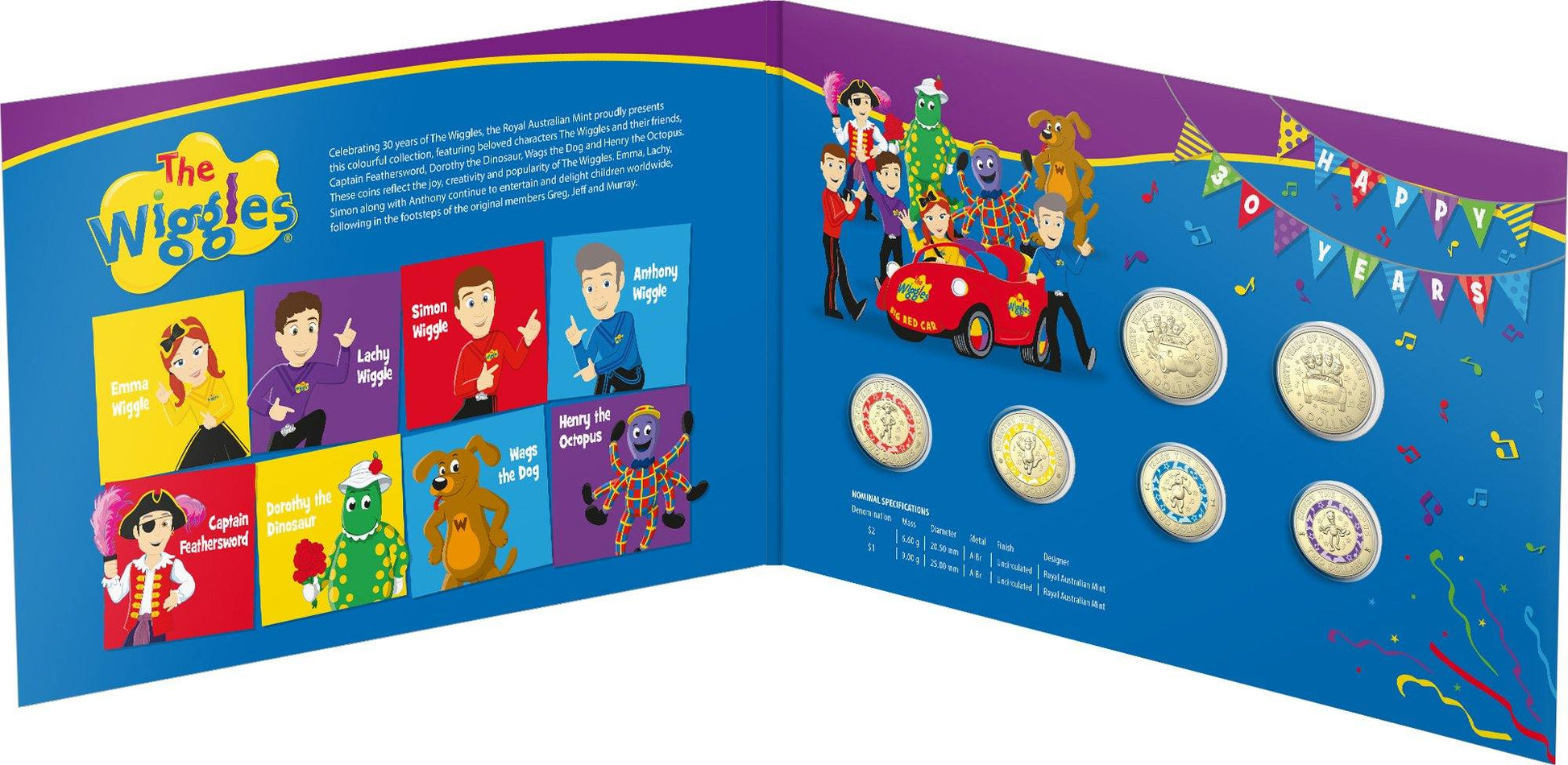 2021 Six Coin Collection Folder - 30 Years of the Wiggles - Loose Change Coins