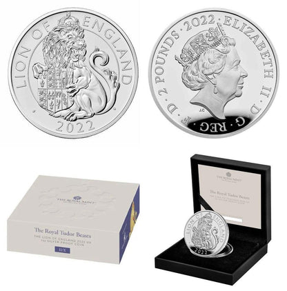 2022 Royal Tudor Beasts - The Lion of England - £2 1oz Silver Proof Coin - Loose Change Coins