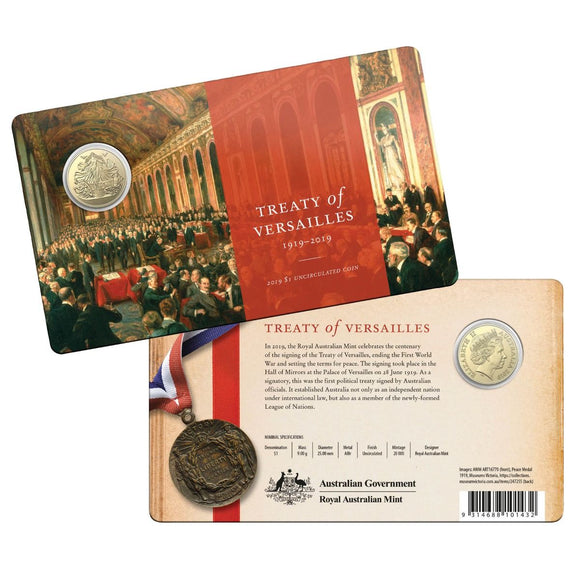 Australian 2019 $1 Coin - Centenary of the Treaty of Versailles - UNCIRCULATED ON CARD - Loose Change Coins