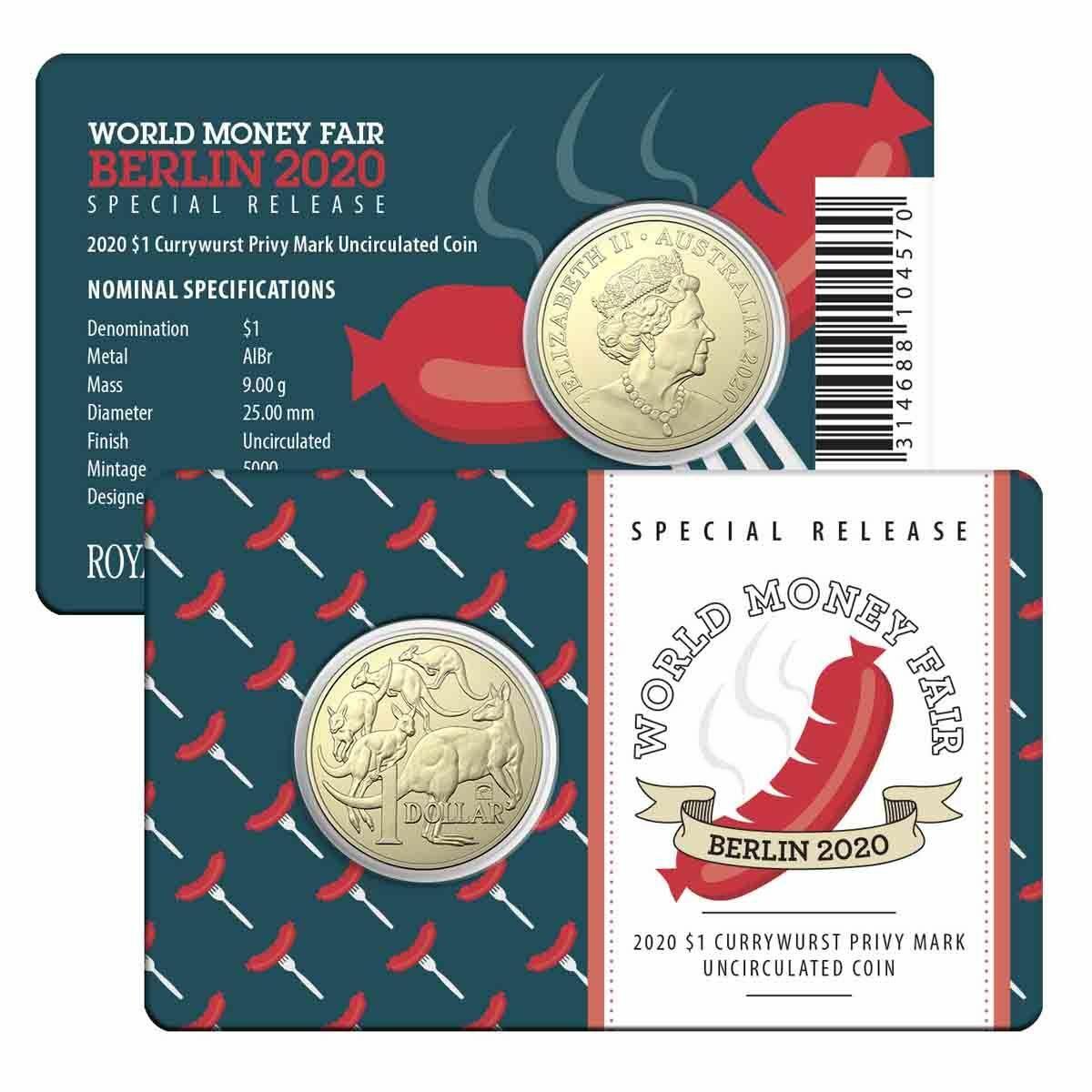 2020 Australian $1 Coin - World Money Fair - Currywurst Privy Mark - Loose Change Coins