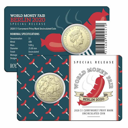 2020 Australian $1 Coin - World Money Fair - Currywurst Privy Mark - Loose Change Coins