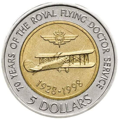 1998 Australian 5 Dollar Coin - 70th Anniversary of the Royal Flying Doctor Service with Telstra Phonecard - Loose Change Coins